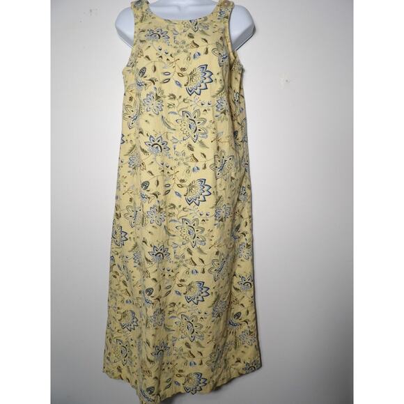 Vintage Requirements Linen Midi Dress Medium Yellow Floral Cottage Core Fairy Y2 - Picture 9 of 13